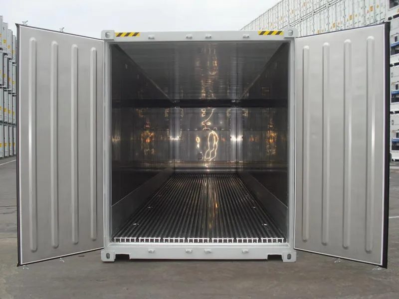 20ft High Cube Refrigerated Container – Adjustable Cold Storage – open cargo doors revealing empty refrigerated container interior