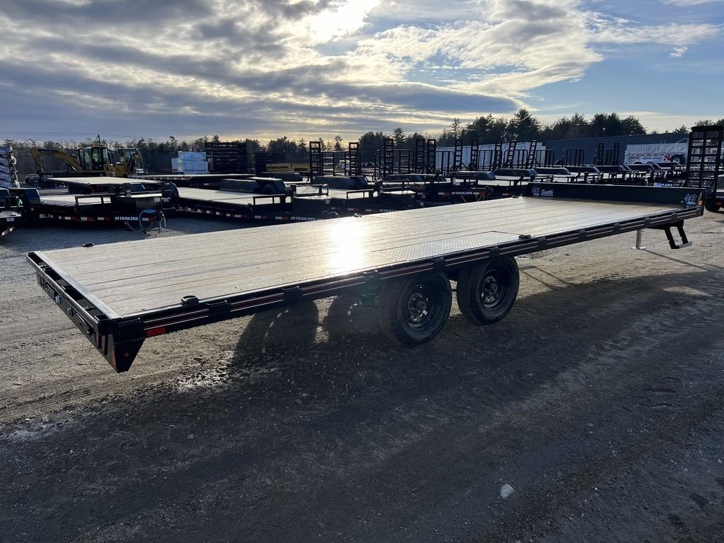 2024 Diamond C 22 ft Deckover Trailer – Slide-In Ramps – Rear three-quarter view from the opposite side showing the wood deck surface