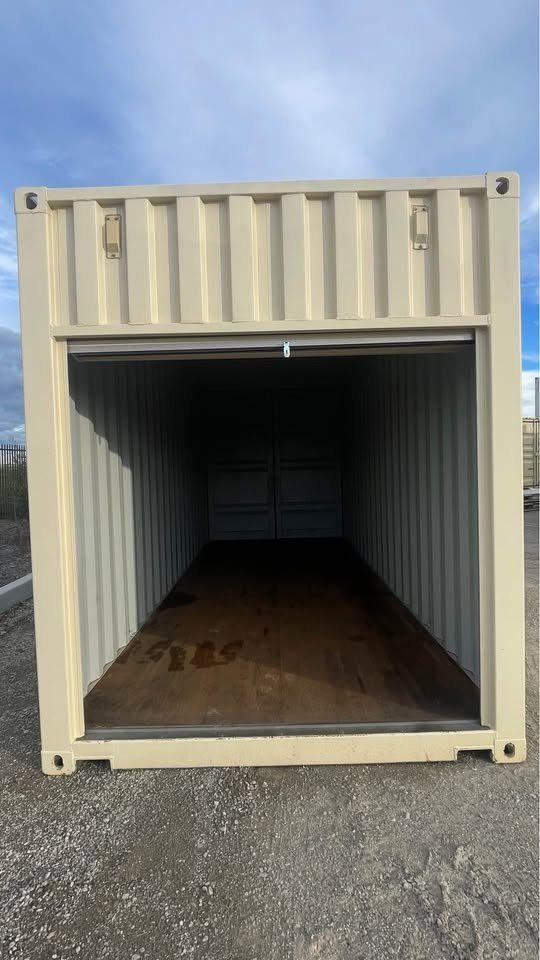 20ft High Cube Shipping Container – Rear Rollup Door – front view of container with open rollup door