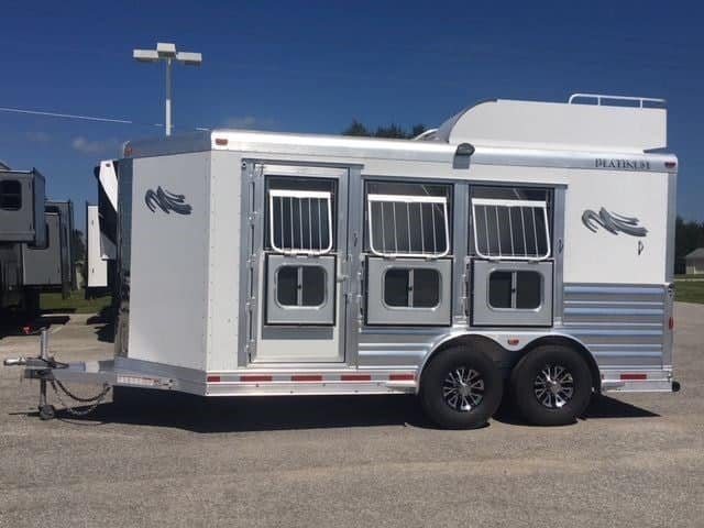2018 Platinum Coach 3 Horse Bumper Pull – Rear Tack – Side view showing horse area windows in the dropped down position