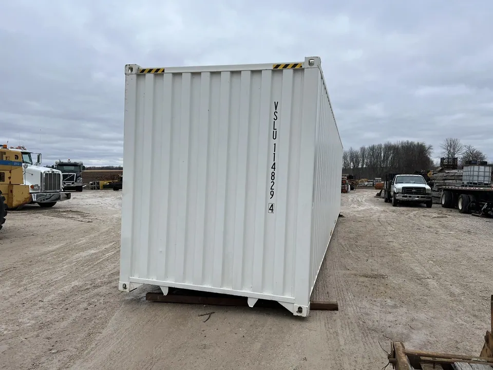 40ft High Cube Shipping Container – One-Trip, Double Doors – white container with closed end wall and side visible