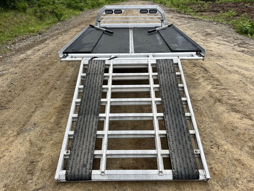 2022 Sno Pro 7 ft Sled Deck – Quad Ply Decking – Low angle rear view of the aluminum ramp attached to the deck