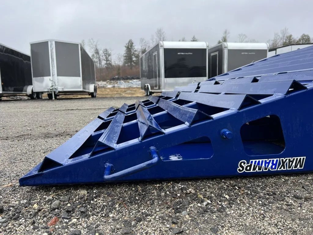 2022 Diamond C 24 ft Equipment Trailer – Max Ramps – Low angle side detail of the heavy duty metal loading ramp