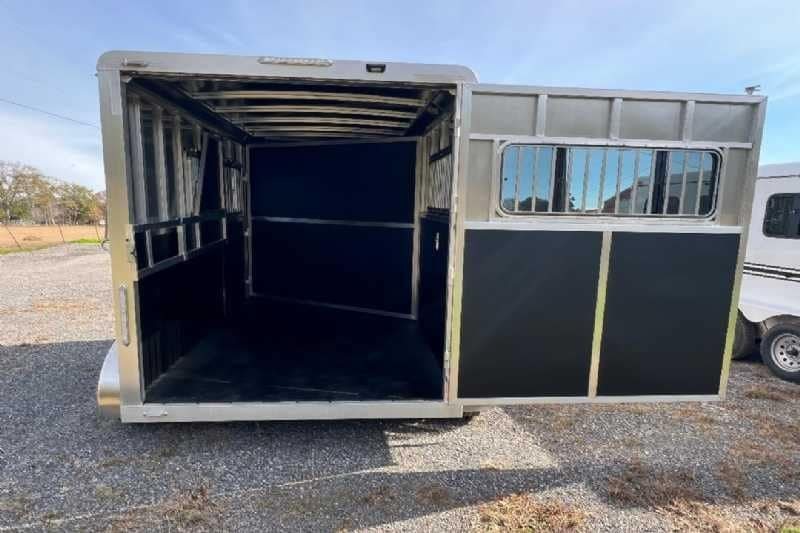 2024 Shadow 2 Horse Bumper Pull Trailer – Aluminum, Dressing Room – View from the rear into the horse area with the door open