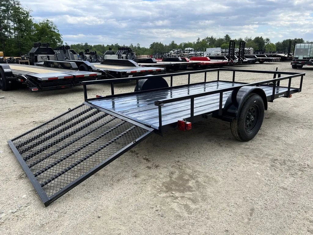 2024 Carry-On 12 ft Utility Trailer – Rear Ramp Gate – A wide rear three-quarter shot showing the trailer with the ramp lowered