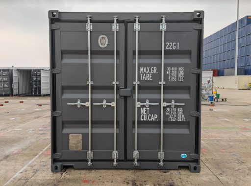 20ft High Cube Shipping Container – Double-End Doors – straight-on exterior view of closed container cargo doors