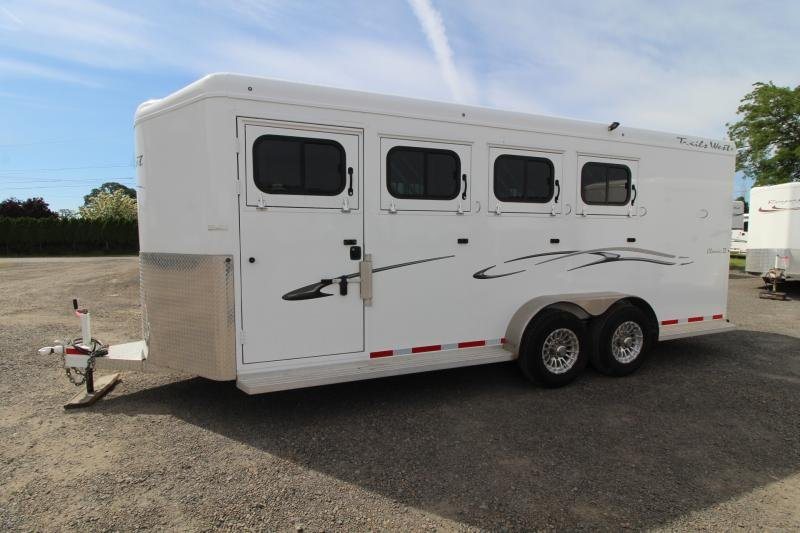 2019 Trails West 4 Horse Trailer – Convenience Package – Clean white exterior of the horse trailer from a three-quarter angle