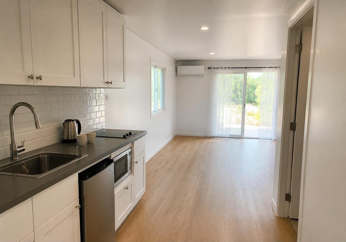 40ft Prefab Container Home – Loft & Covered Deck – Kitchenette — wide view