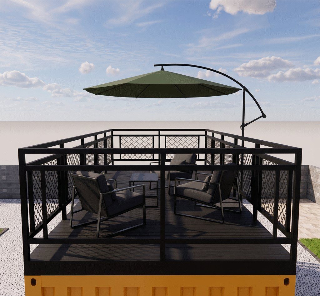 20ft Container Home – 1 Bedroom, Rooftop Terrace – High Quality 20ft Prefab Shipping Container House — matching rooftop deck gallery view