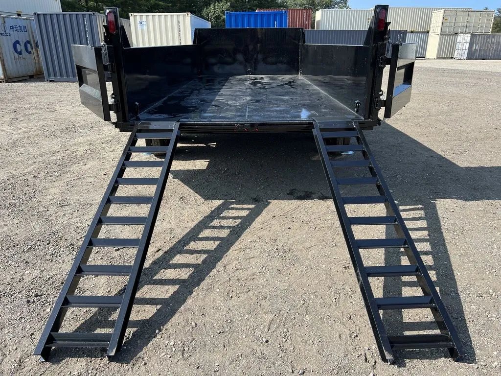 2024 Griffin Trailers 16 ft Dump Trailer – Telescopic – A direct rear view of the open trailer with both ramps deployed