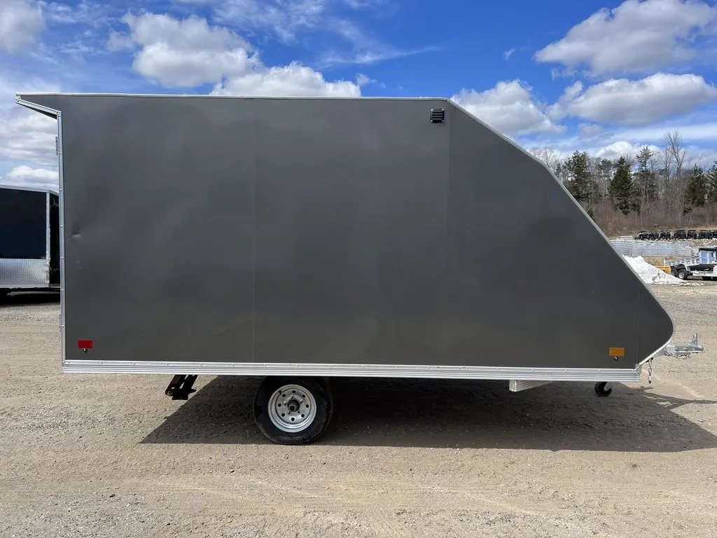 2023 Sno Pro 2-Place Snowmobile Trailer – Galvanized Package – Direct side profile view of the trailer showing the aerodynamic front shape