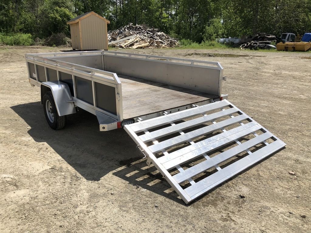 2022 Mission 6 × 12 ft Utility Trailer – Rear Ramp – Rear view from the opposite side showing the lowered aluminum loading ramp