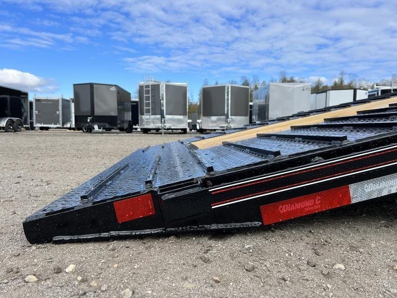 2024 Diamond C 35 ft Equipment Trailer – Auto Dovetail – Detail shot of the rear dovetail and loading ramp edge