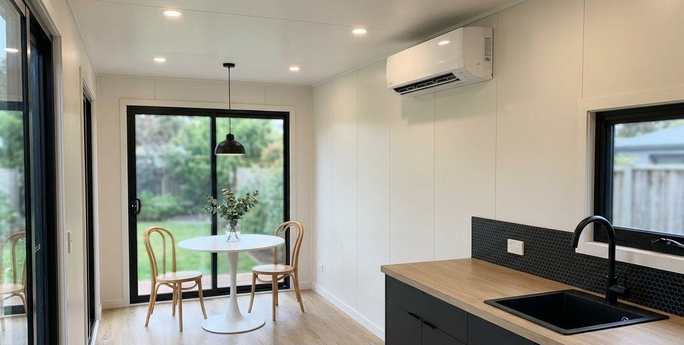 40ft Prefab Container Home – Loft & Covered Deck – Dining nook