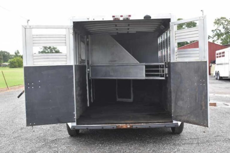 2018 Adam 3 Horse Gooseneck Trailer – Dressing Room – Looking through the rear doors into the empty horse stall area