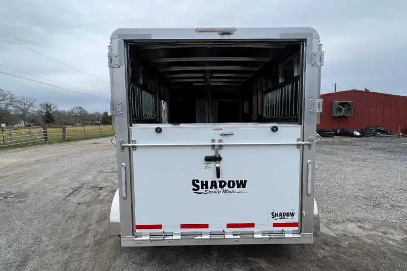 2023 Shadow 2HSSR 2 Horse Trailer – Extended Box – Rear view of trailer showing the closed upper rear door
