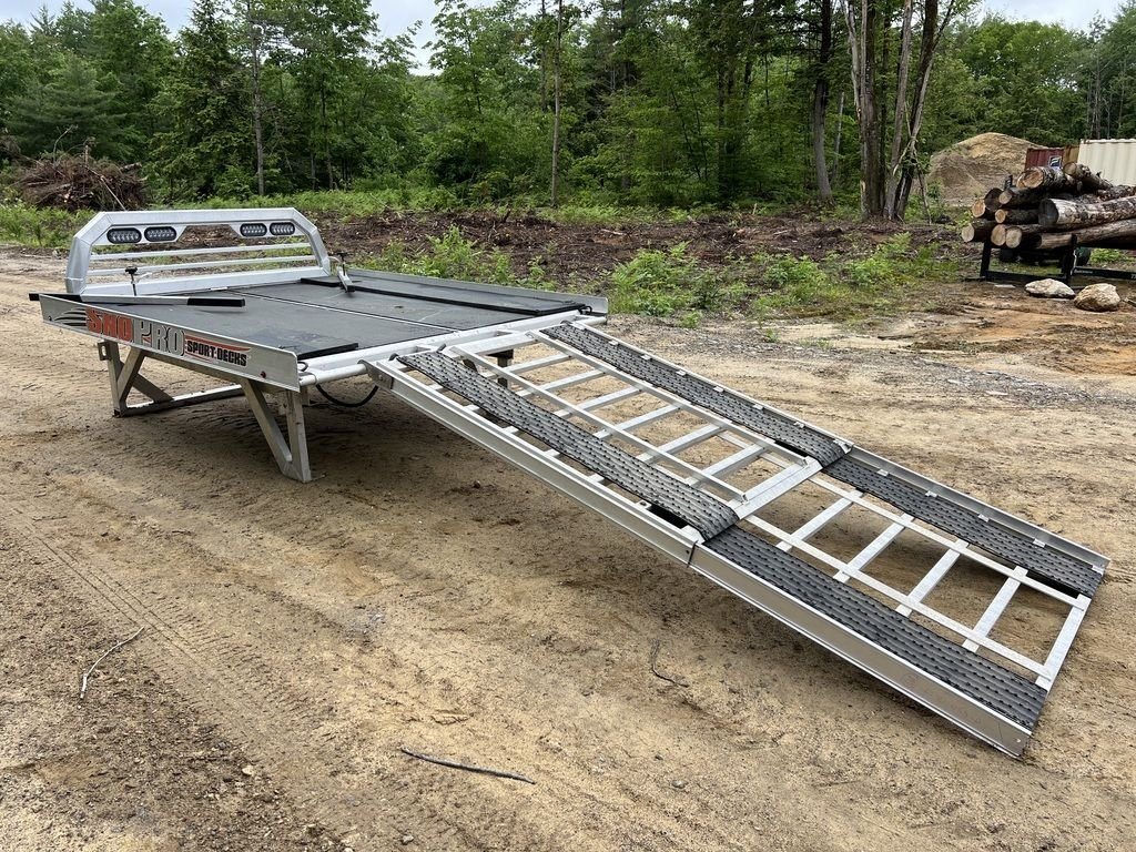 2022 Sno Pro 7 ft Sled Deck – Quad Ply Decking – Aluminum sled deck with an extended loading ramp reaching the ground