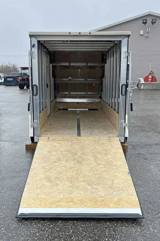 2024 Mission Trailers Crossover Trailer – Galvanized Package – Straight-on rear view with the ramp door fully lowered for loading