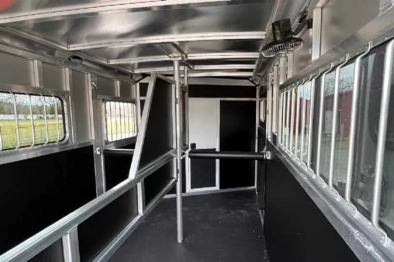 2023 Shadow 2HSSR 2 Horse Trailer – Extended Box – Horse stalls viewed from interior with windows and padded walls