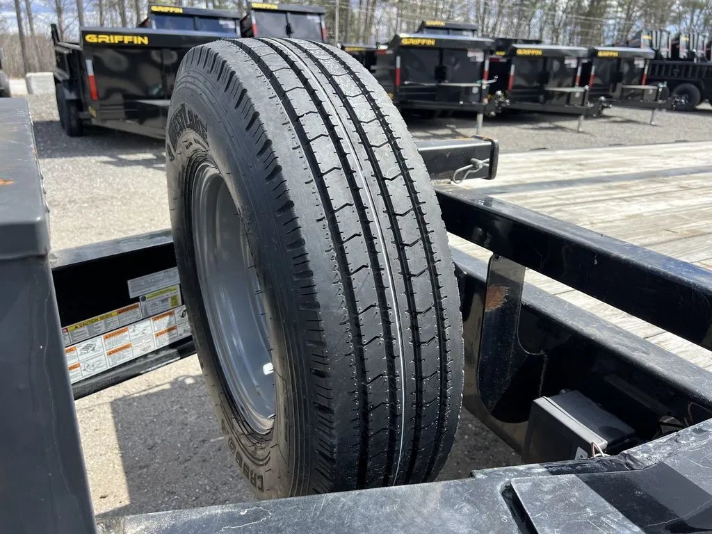 2022 Iron Bull Trailers Equipment Trailer – Rampage Ramps – Close up shot of the spare tire mounted vertically on the trailer frame