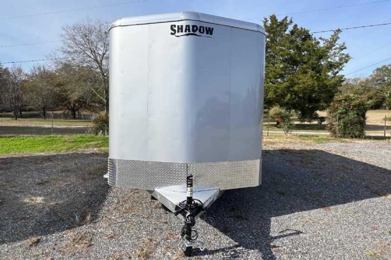 2024 Shadow 2 Horse Bumper Pull Trailer – Aluminum, Dressing Room – Clean three-quarter front view of the horse trailer showing the hitch