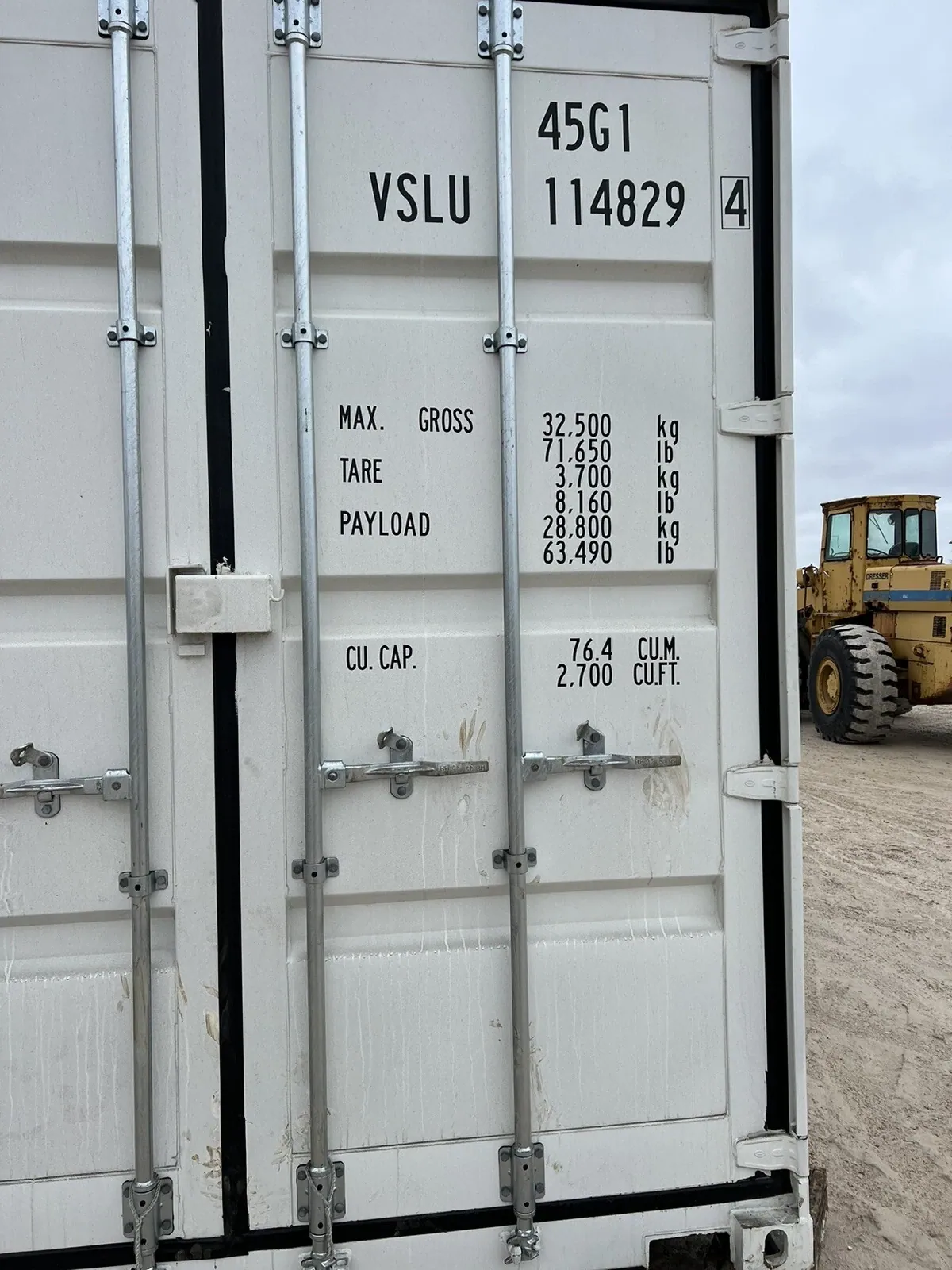 40ft High Cube Shipping Container – One-Trip, Double Doors – cropped cargo doors with locking bars and weight markings