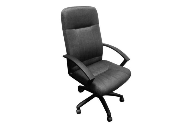 Site Office Manager Chair – Black, High Back – A dark grey fabric upholstered high-back office manager chair with black armrests and base