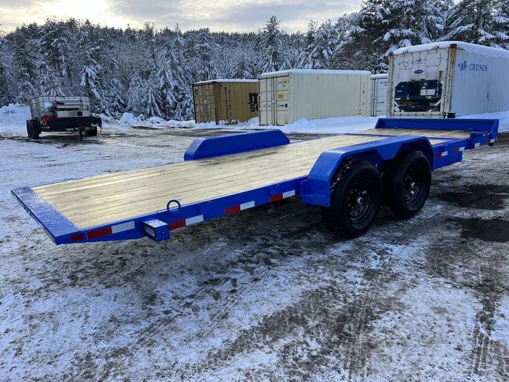 2024 Rice Trailers 20 ft Tilt Trailer – Spare Mount – Rear three-quarter view from the opposite side showing the flatbed deck and wheels