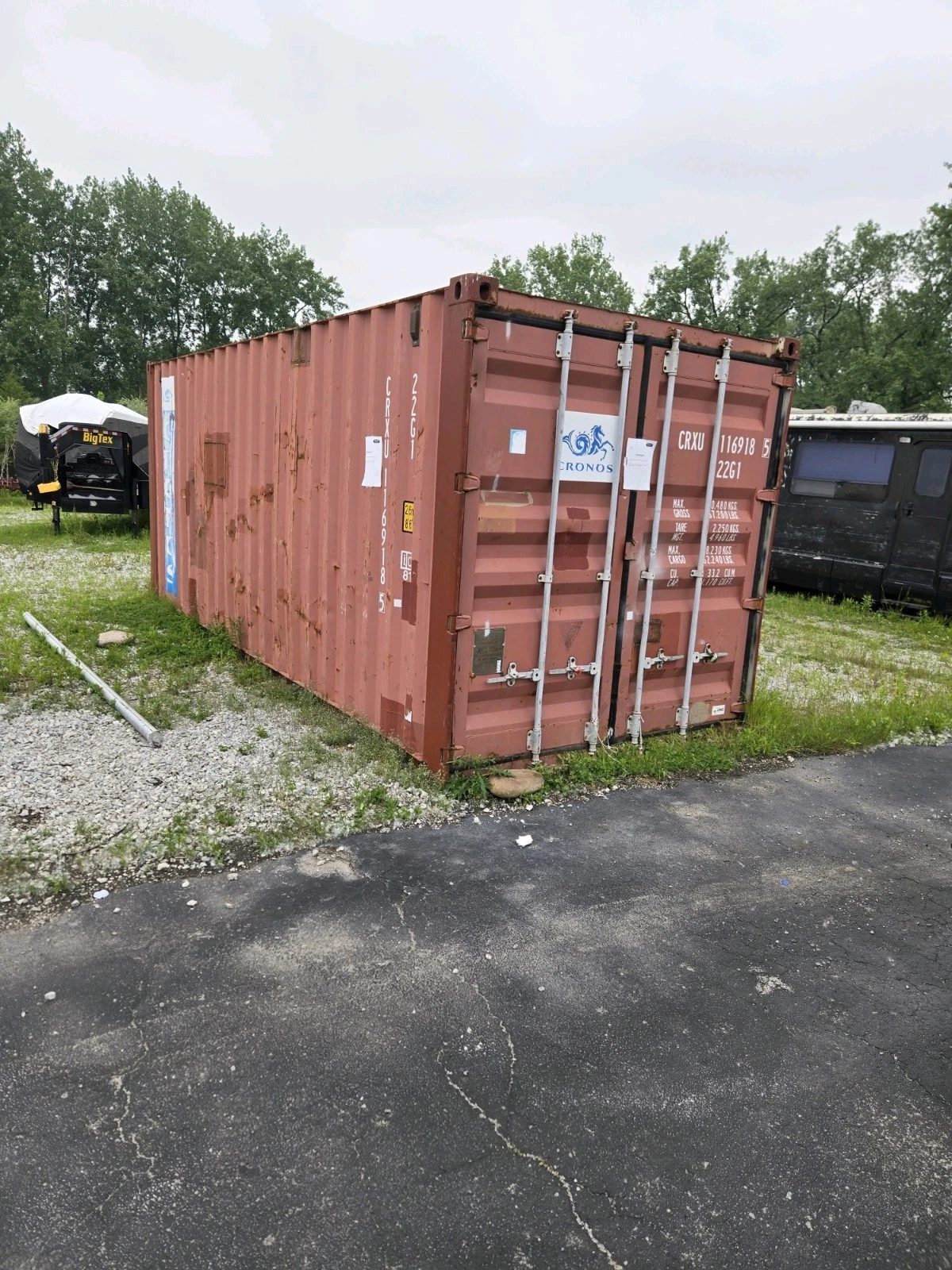 20ft Used Storage Container – Lockable Double Cargo Doors – three-quarter exterior view of weathered container with cargo doors closed