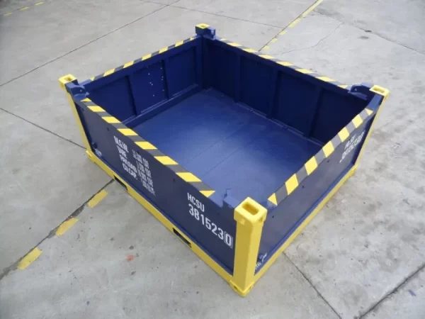 10ft Half-Height Offshore Container – Open Top, Single Swing Door – elevated three-quarter view of empty half-height open-top container