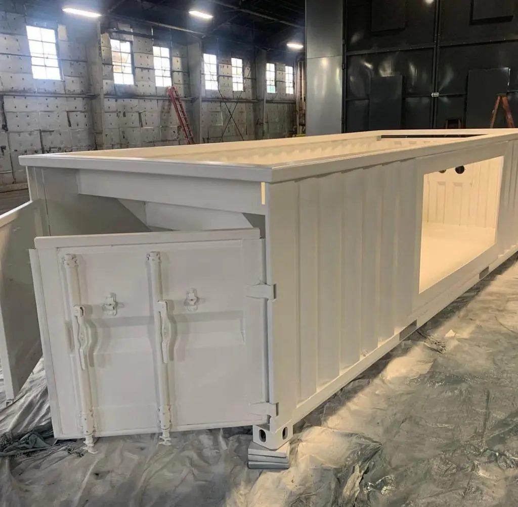 30ft Custom Container Pool – Configurable Finishes – white container pool under construction inside a workshop