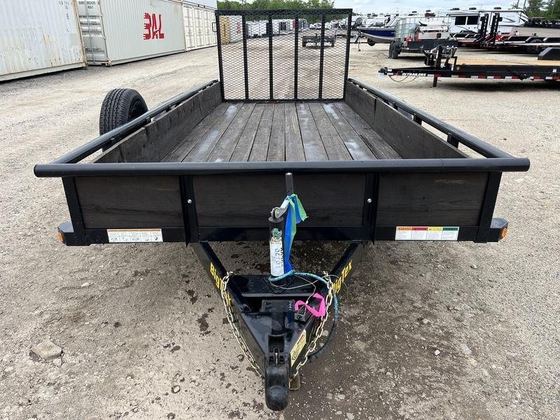 2021 Big Tex 16 ft Utility Trailer – Ramp Gate & Spare – Straight-on front view looking over the tongue into the trailer bed
