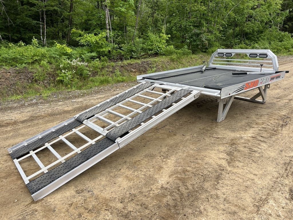 2022 Sno Pro 7 ft Sled Deck – Quad Ply Decking – Wide angle view of the sled deck with the long ramp deployed
