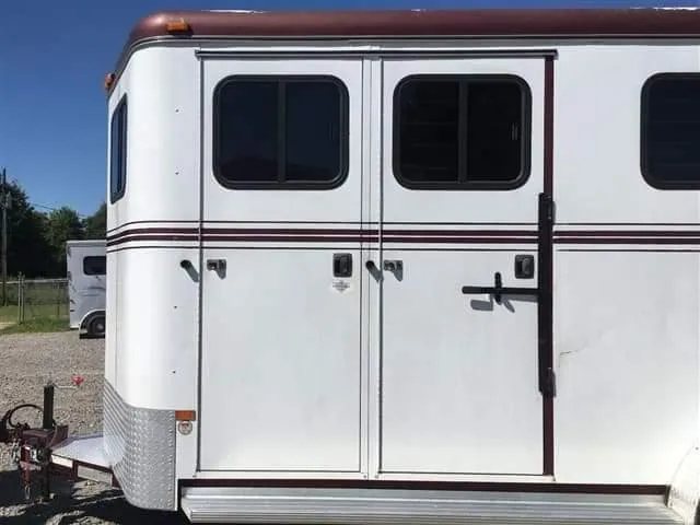 2007 Hawk 2 Horse Bumper Pull Trailer – Side Ramp – Close up view of two side access doors on the trailer exterior