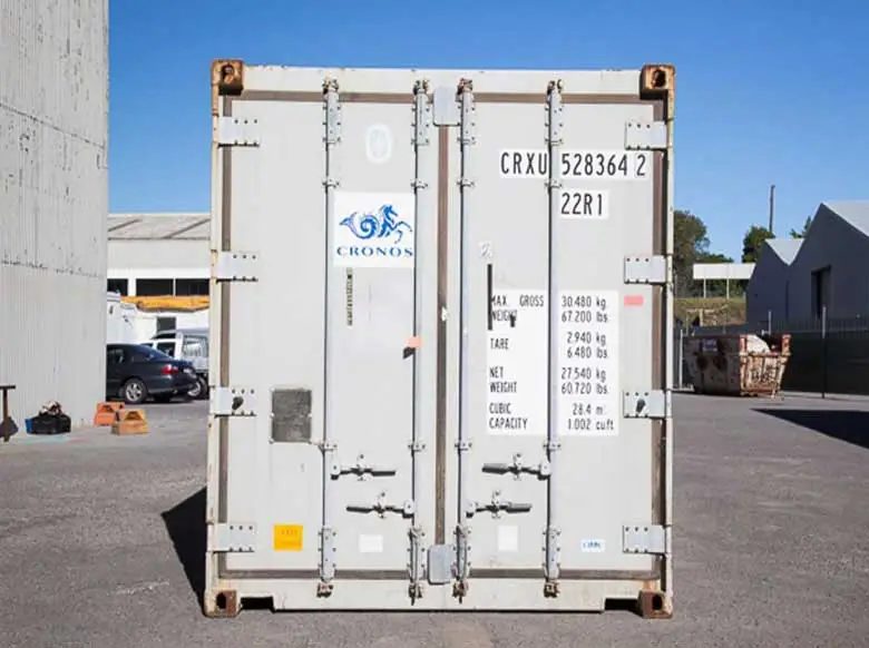 20ft High Cube Refrigerated Container – Adjustable Cold Storage – straight-on exterior view of container with closed cargo doors