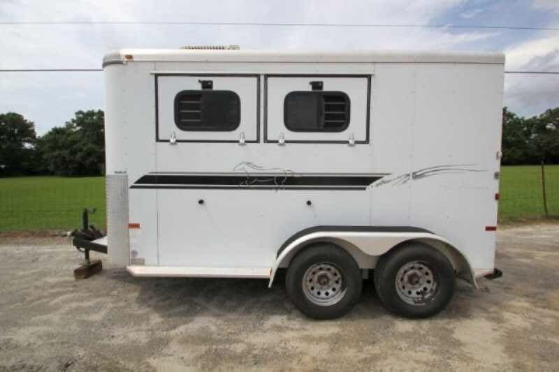 2003 Sundowner 2 Horse Trailer – Dressing Room – Left side view of the trailer with windows closed and decals visible
