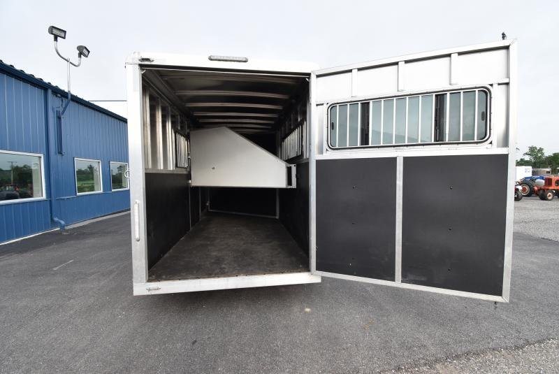 2021 Shadow 3 Horse Trailer – Fold-In Tack Wall – Rear door of the horse trailer open showing the empty interior horse area