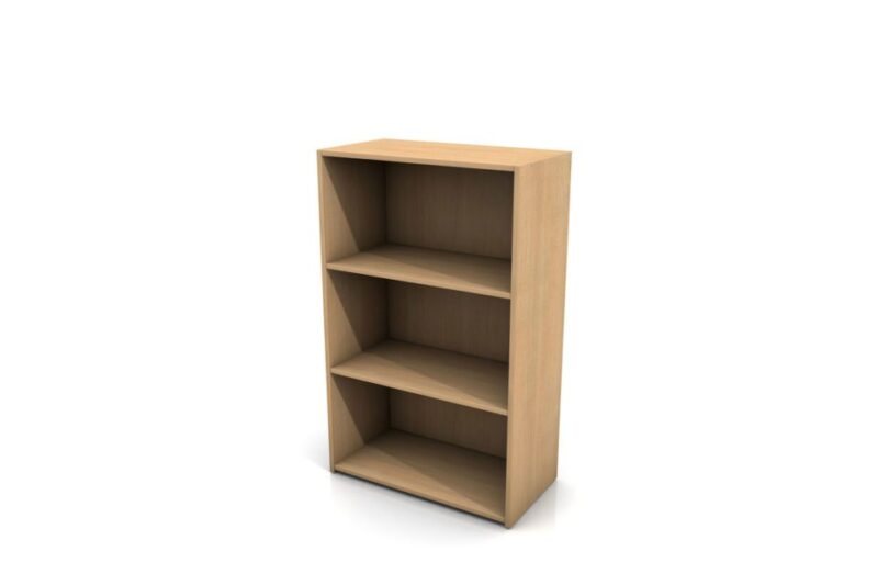 Wooden Site Office Bookcase – Three-Row File Storage – Three-quarter perspective view of a light wooden bookcase with three open shelves