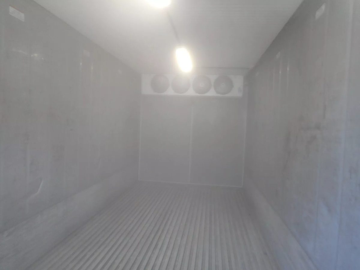 20ft Refurbished Cold Storage Container – Freezer/Cooler – empty refrigerated container interior with fans and ribbed floor