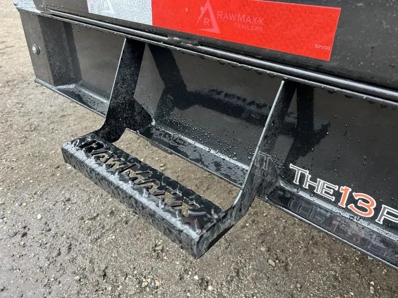 2024 RawMaxx 16 ft Dump Trailer – Tarp Kit – Close-up of a metal step integrated into the trailer frame