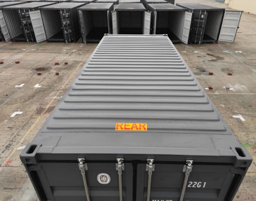 20ft High Cube Shipping Container – Double-End Doors – elevated view of container roof and partially cropped doors