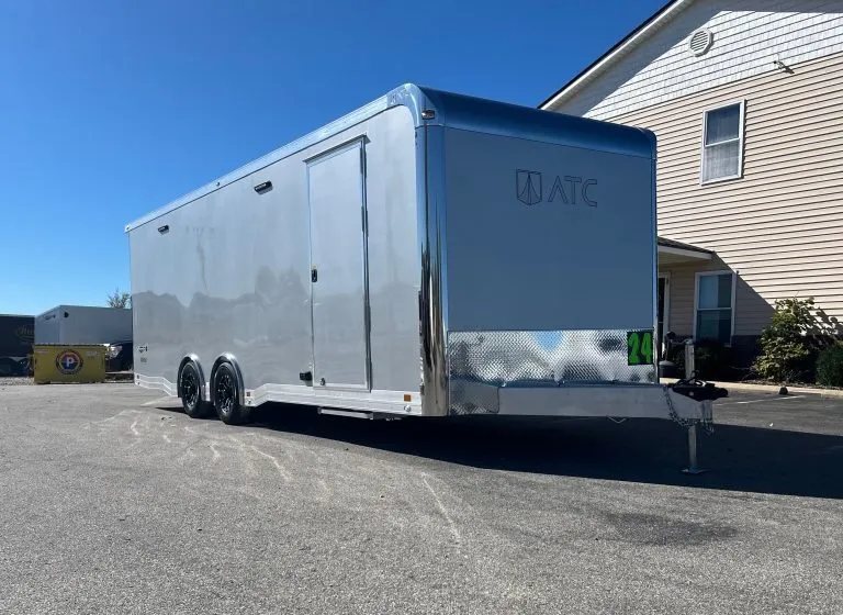 2026 ATC 24 ft ROM 550 Car Trailer – Silverfrost – Full silver enclosed car trailer with front tongue and side entrance door