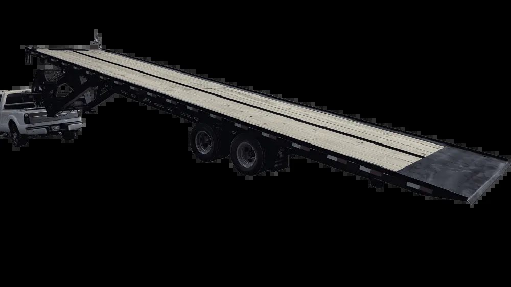 40 ft Tilt Bed Trailer – Twin-Cylinder Hydraulics – Elevated rear angle of the long tilt bed trailer showing full deck length