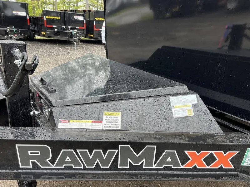 2024 RawMaxx 16 ft Dump Trailer – Tarp Kit – Closed black metal tongue box on the front of the trailer