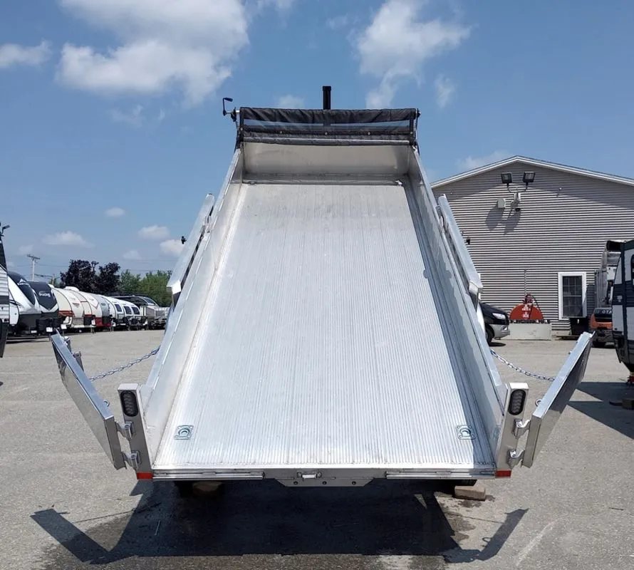 2025 Mission Trailers 16 ft Dump Trailer – Aluminum – View looking into the empty aluminum dump bed in the raised position