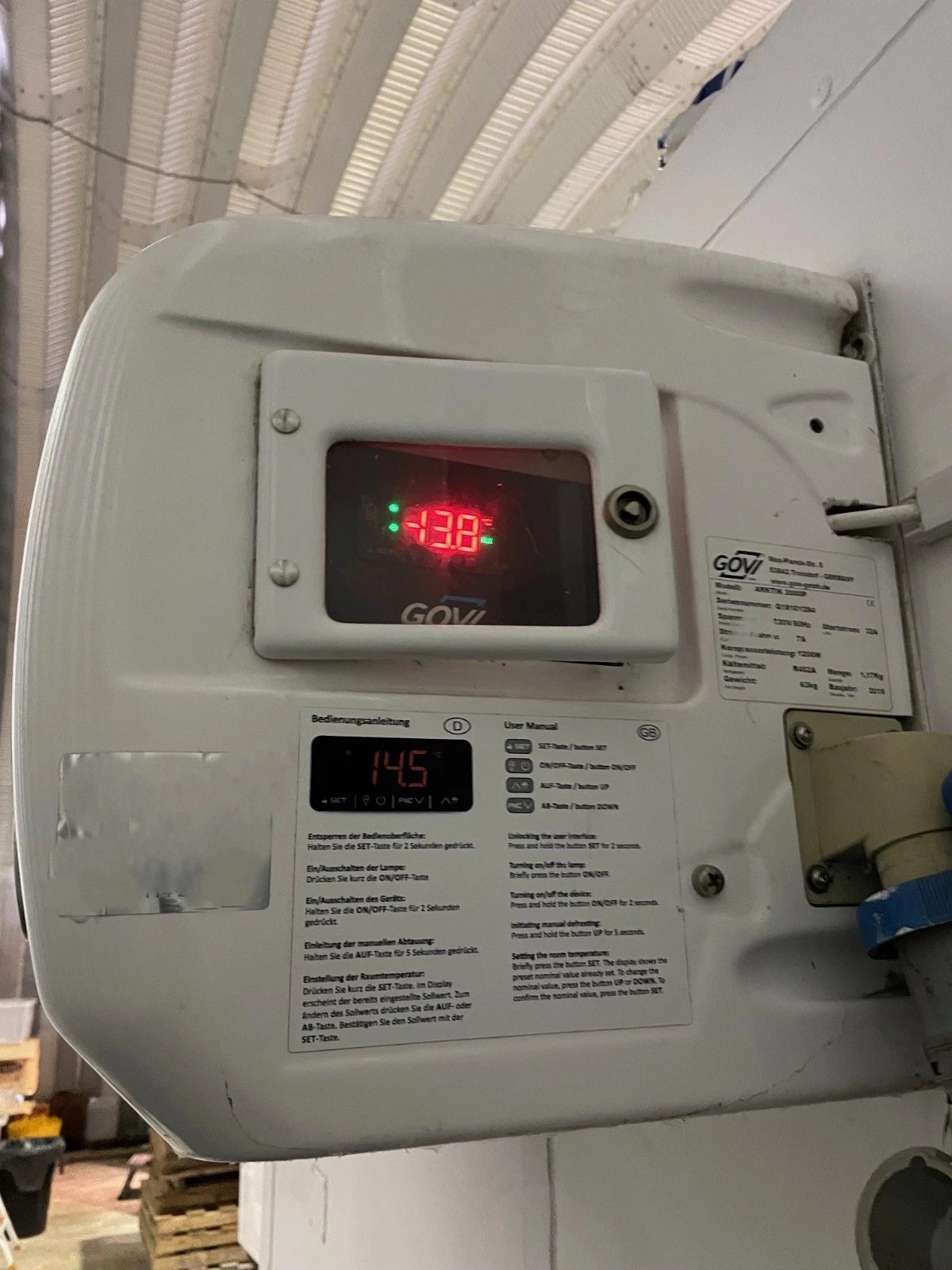 10ft Refrigerated Shipping Container – Fridge and Freezer – close-up of refrigeration controls with illuminated temperature display