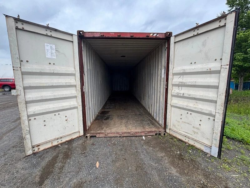 45ft Used High Cube Shipping Container – Red Storage Unit – open cargo doors showing empty container interior