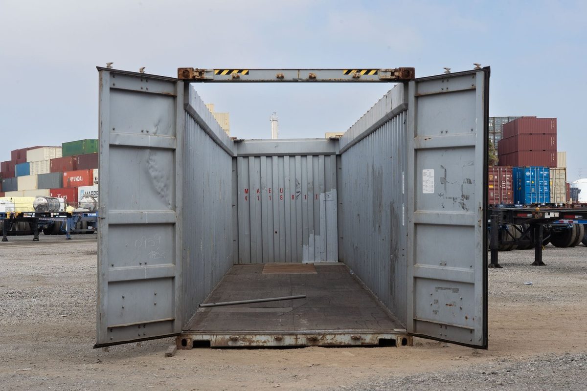 20ft Cargo-Worthy Open Top Container – Removable Tarp Roof – open cargo doors revealing empty open top container interior