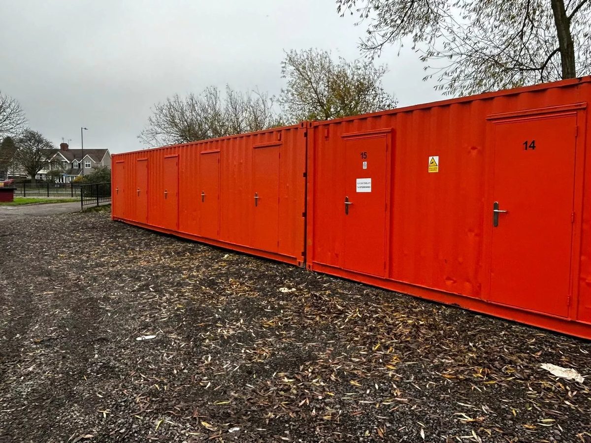 40ft Multi-Compartment Shipping Container – Individual Side Access – orange storage containers with multiple closed individual access doors