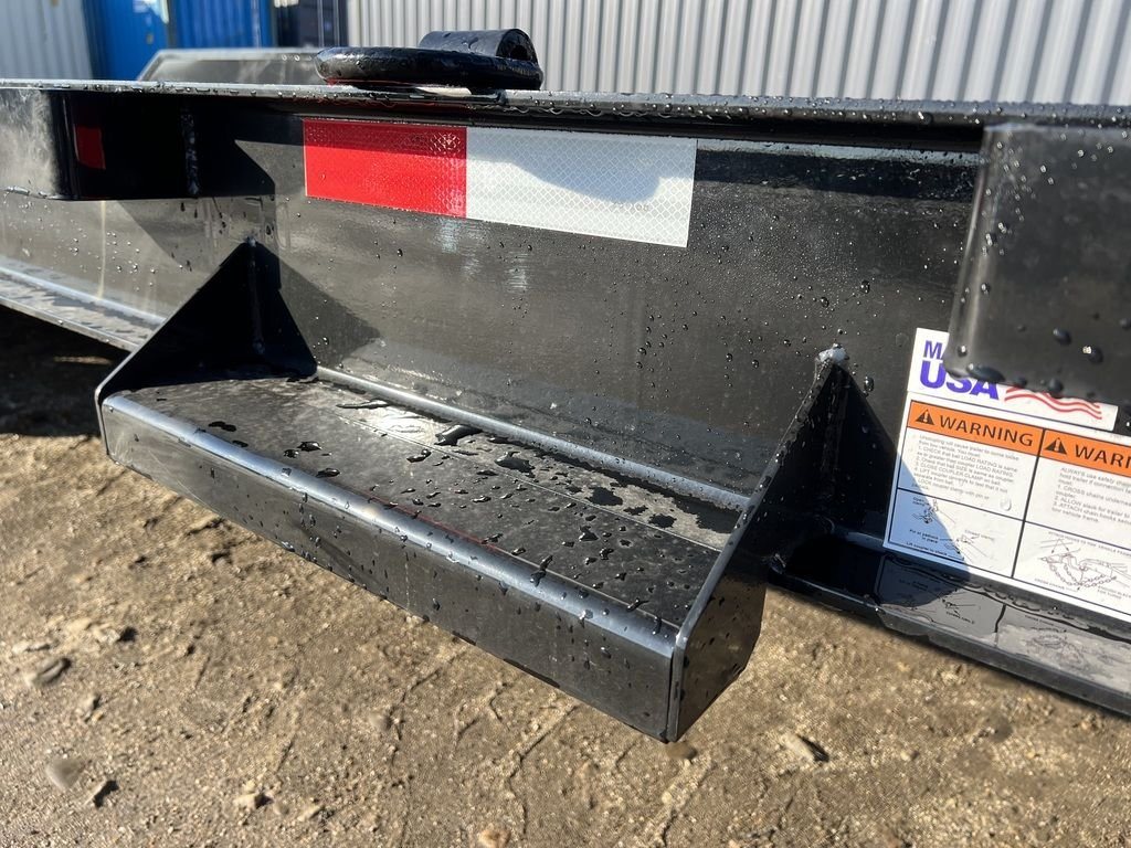 2024 Rice Trailers 18 ft Equipment Trailer – Hydraulic Jack – Close-up of a metal step on the side of the trailer frame